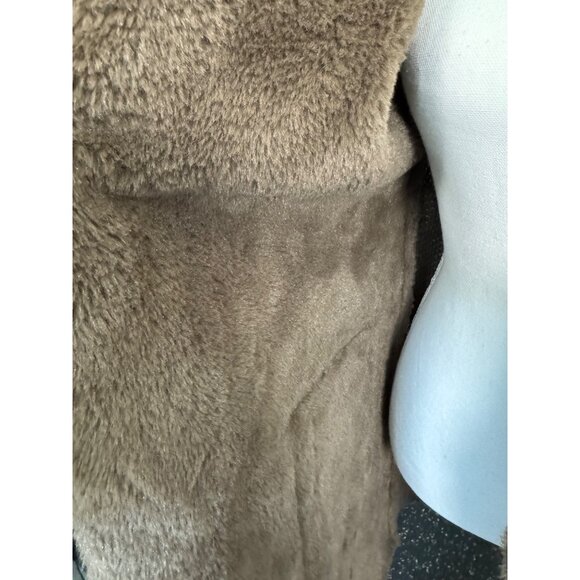 Anthropologie Womens M Taupe Faux Suede & Knit Long Coat W/Faux Shearling Collar - Picture 9 of 13